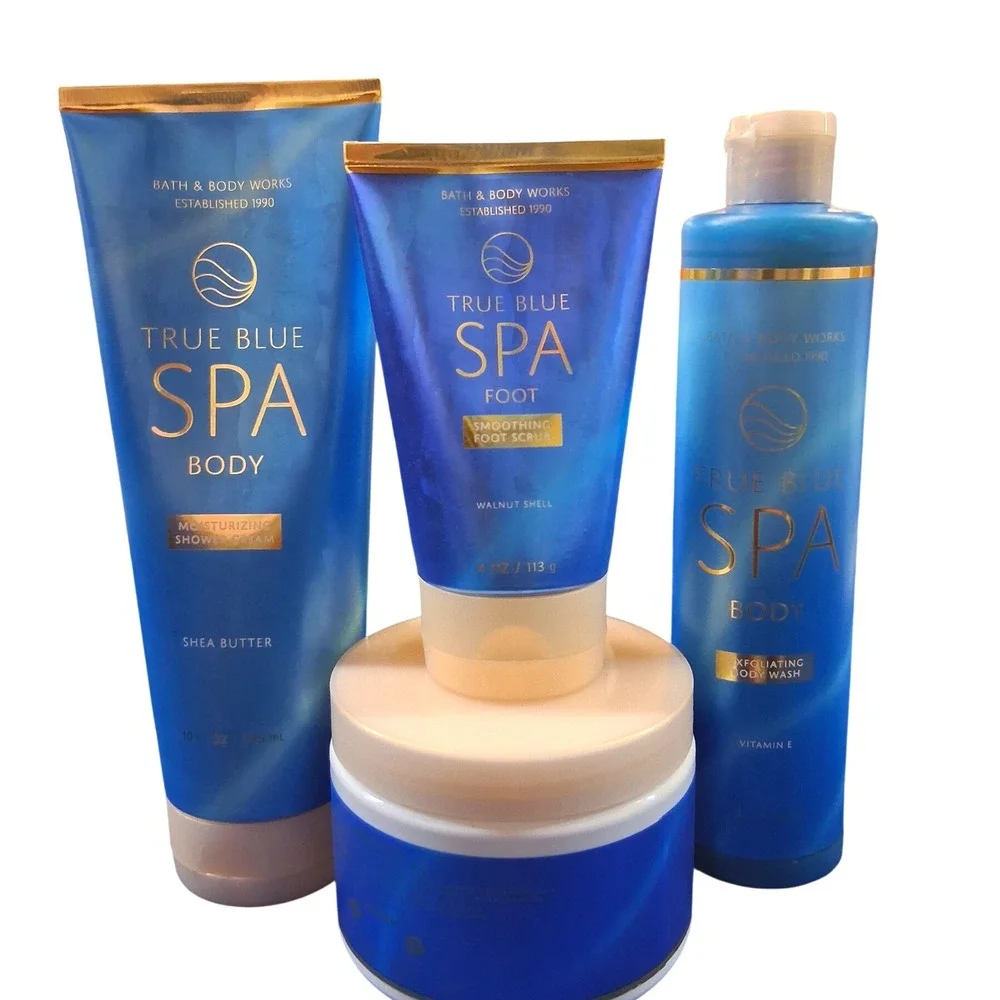 True Blue Spa Bath & Body Works 4pcs Bundle Relax Lounge FOOT Soak Exfoliate